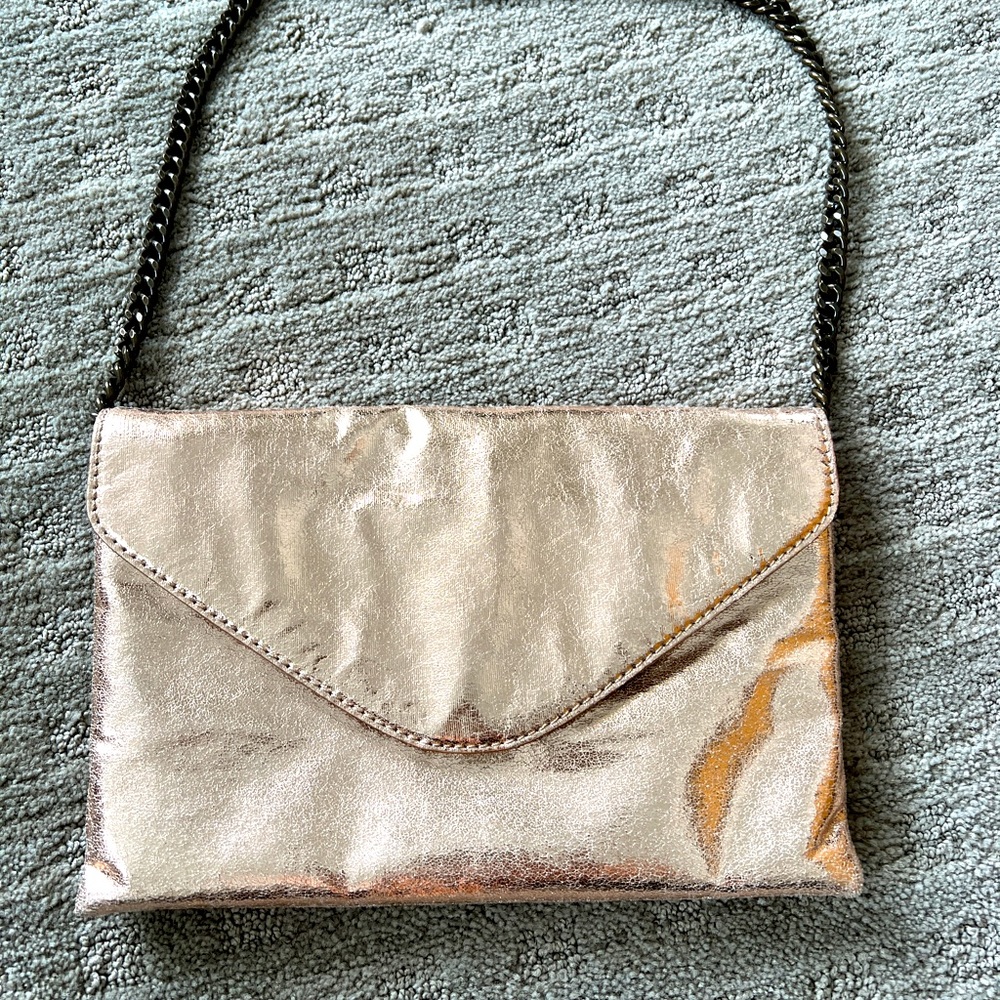 J Crew rose gold envelope clutch